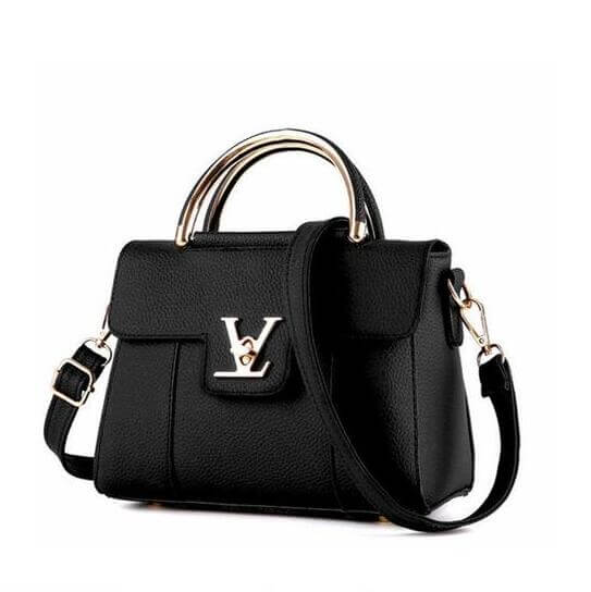 Chic shoulder crossbody tote bag collection featuring a luxurious black leather purse with gold accents.