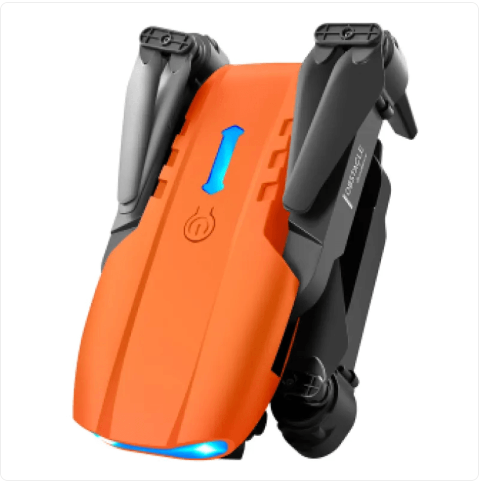 E99 Folding 4K Camera Drone with Remote Control in vibrant orange, showcasing its compact folding design.