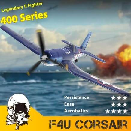 F4U Corsair fighter plane from the 400 Series with ratings for persistence, ease, and aerobatics.