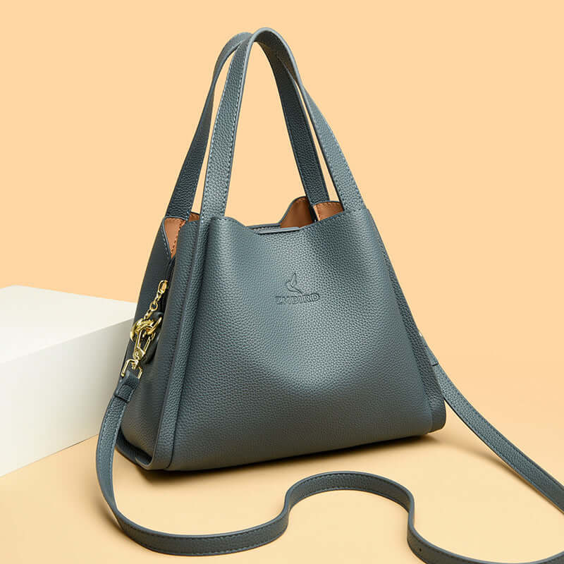 New Women's Tote Crossbody Shoulder Bag in stylish grey PU leather with adjustable strap and chic design.