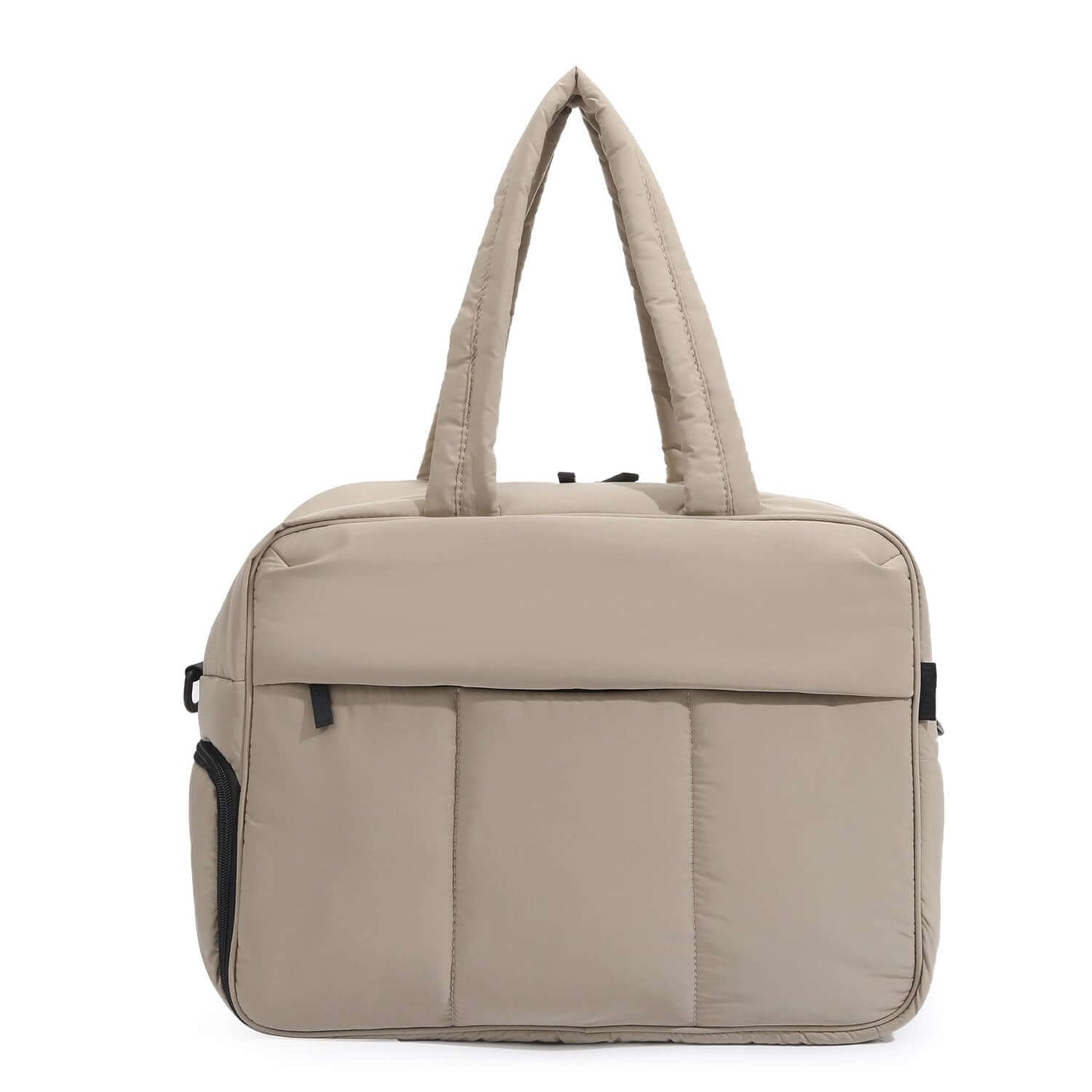 Winter Travel Duffle Bag with Shoes Compartment for Women in stylish beige color, perfect for travel and daily use.
