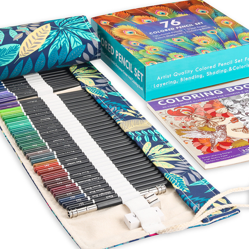 72 Color Lead Pencil set displayed with a beautifully designed case and coloring book, highlighting vibrant hues and quality.