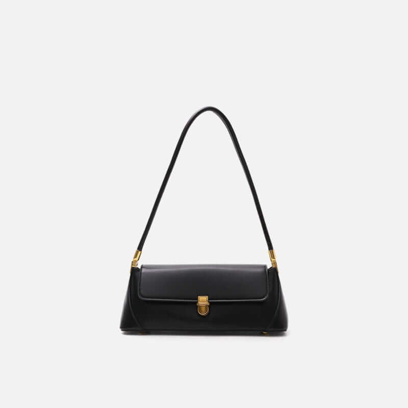 Chic shoulder bag in black with gold accents and a secure lock closure for a stylish and functional look.