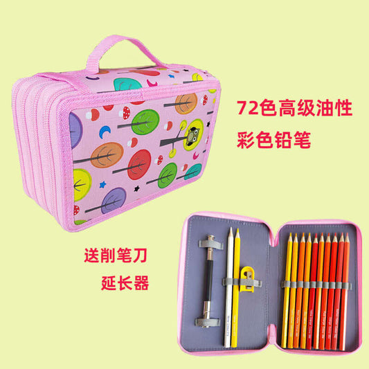 72 Colors Premium Oil-Based Colored Pencil Set in colorful storage case with pencils and accessories.