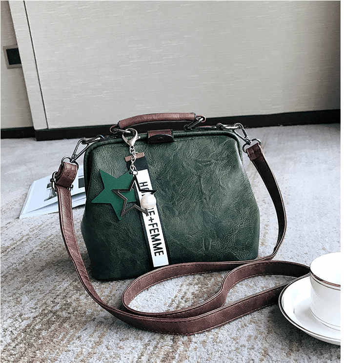 Doctor's Bag, Shoulder Bag, Crossbody Bag in stylish green with charm and adjustable strap.