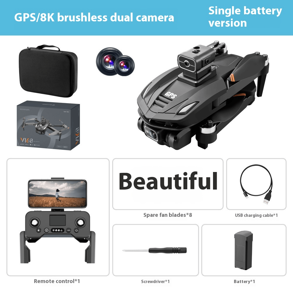 Intelligent 8K GPS Drone with Obstacle Avoidance showcasing components and accessories.