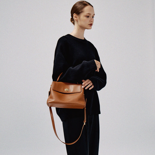 Large Capacity Cowhide Shoulder Crossbody Bag for Women