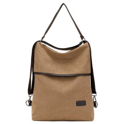 Canvas Women's Bag - Versatile Crossbody Backpack in light brown canvas with adjustable strap.