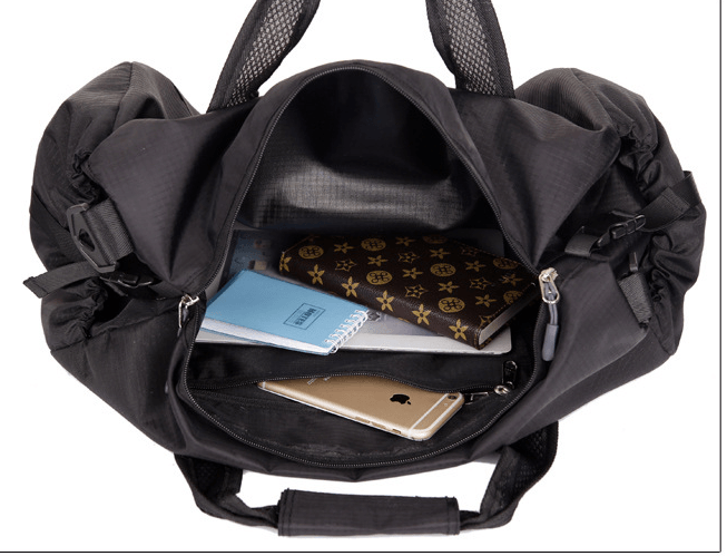 Interior view of the Travel Bag, Luggage Bag, Foldable Gym Bag showcasing compartments for essentials.