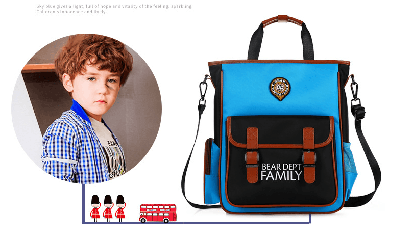 children's tutoring crossbody bag in blue and black, designed for school adventures, suitable for boys and girls.
