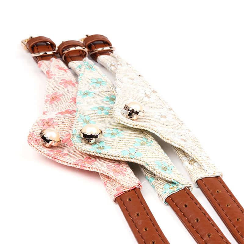 Cute Bowknot Pets Collars in pink, blue, and silver, stylish pet accessories for dogs.