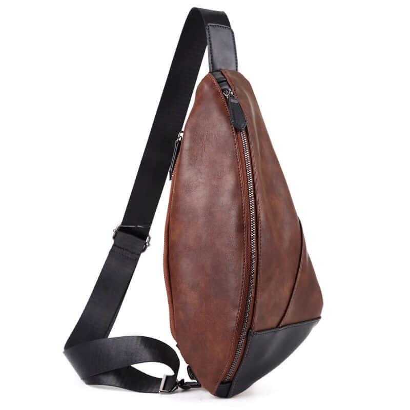 Chest Bag, Waist Bag, Shoulder Bag, Crossbody Bag made from high-quality PU leather in brown.