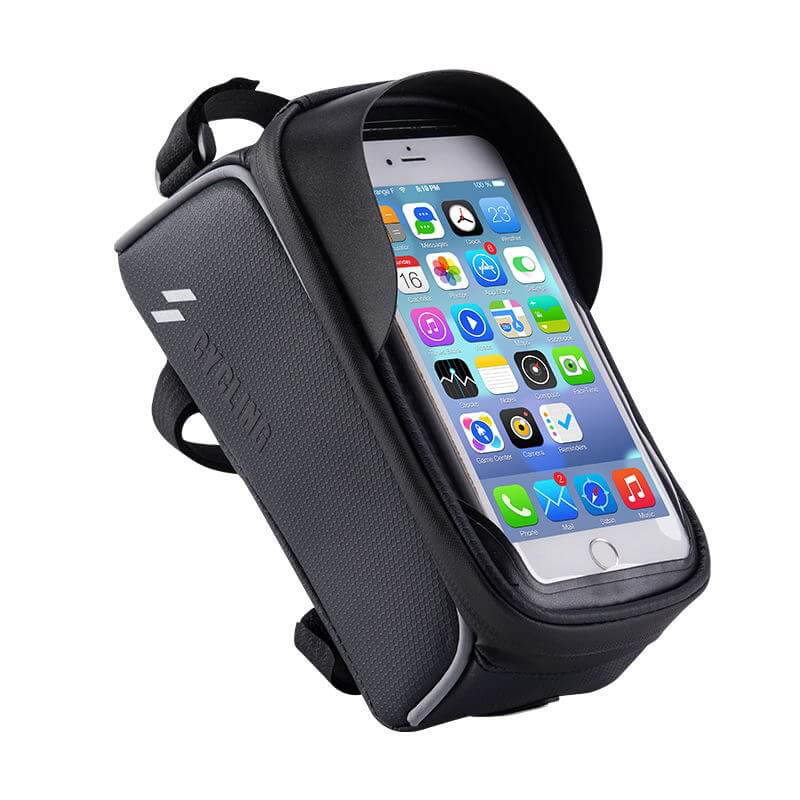 Stylish handlebar bicycle bag designed to hold smartphones securely while cycling.