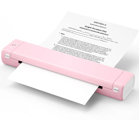 Wireless Thermal Printer printing documents, showcasing its compact and portable design.