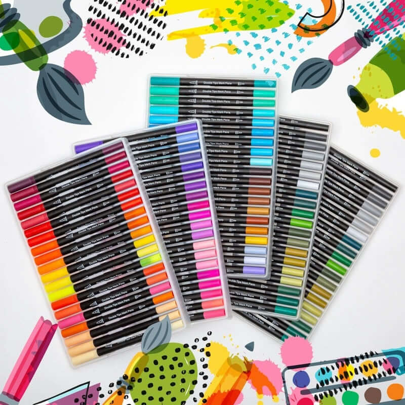 Amazon Dual-Head Watercolor Markers 24 Colors Set with vibrant colors displayed in stylish packaging.
