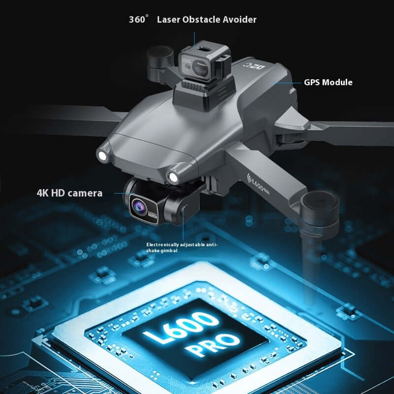 L600PRO Folding Four-axis Drone features 360° Laser Obstacle Avoider and 4K HD camera with GPS module.