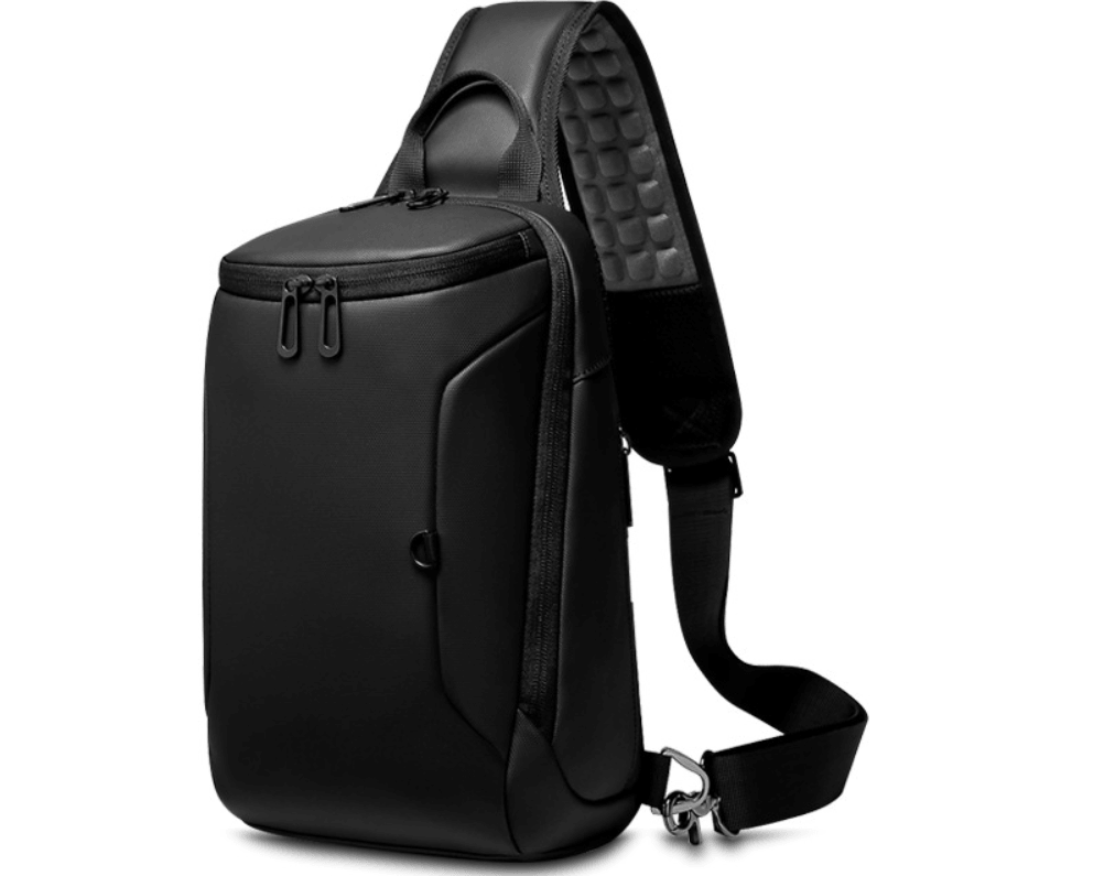 waterproof shoulder crossbody bag in sleek black design with adjustable strap and multiple compartments.