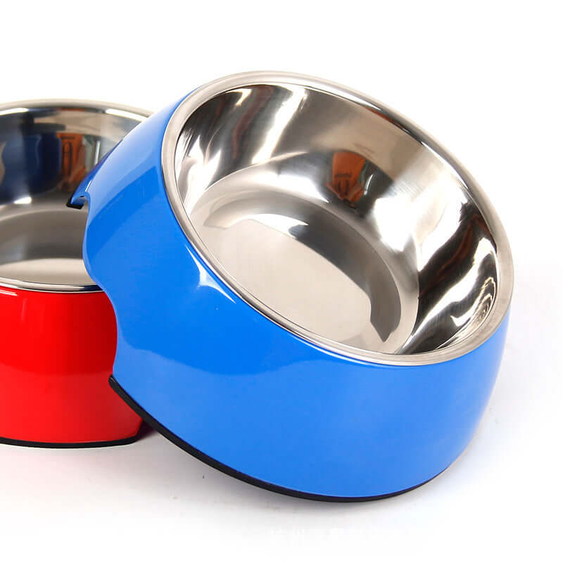 Non-slip stainless steel pet bowl in blue with a sleek design, perfect for dogs and cats.