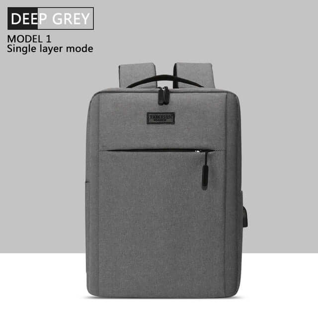 Men's Casual Travel Laptop Backpack Daypack in deep grey color, showcasing single layer mode design.
