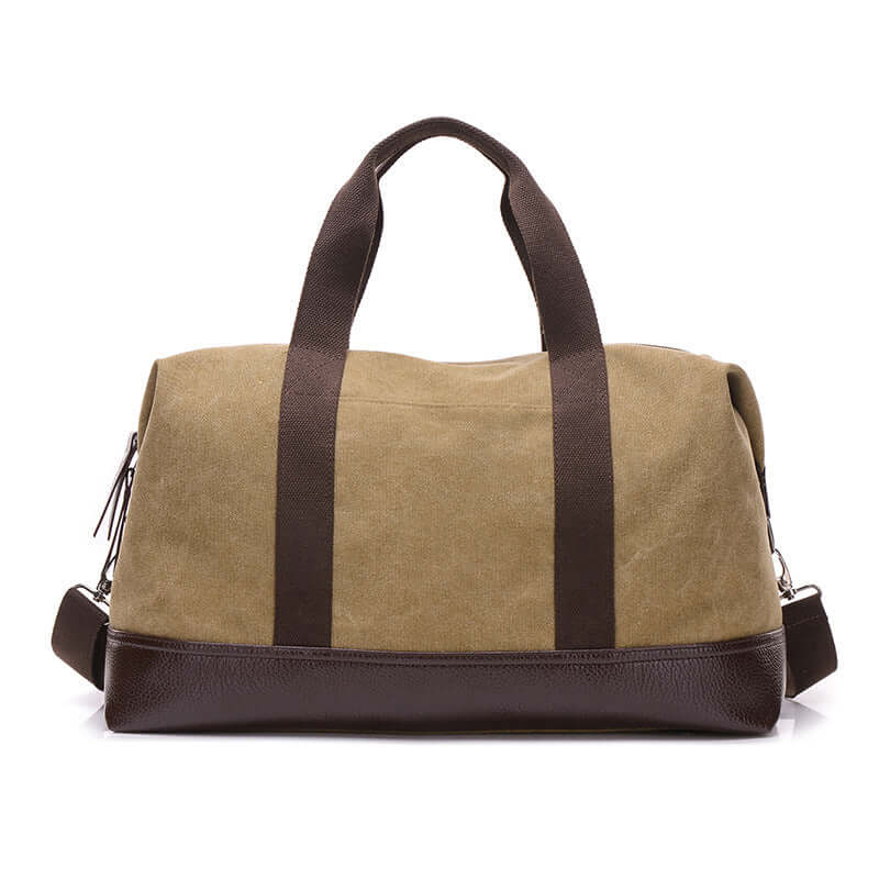 Canvas crossbody travel bag with dual handles and a stylish design, ideal for travel and sports activities.