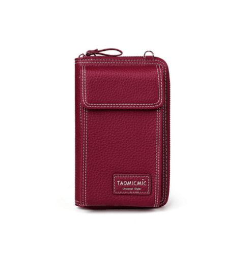 Crossbody shoulder bag in burgundy with secure zipper, stylish and functional for organized essentials.