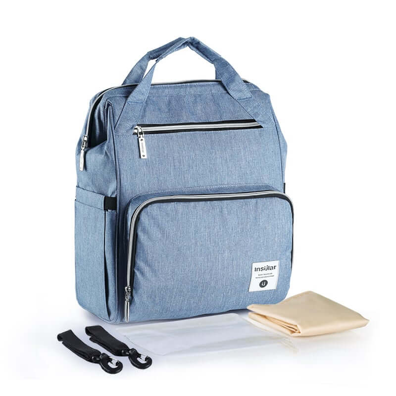 Large Capacity Waterproof Multifunctional Backpack in gray with multiple compartments and accessories.