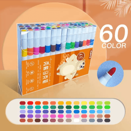 Kids’ Doodle Acrylic Markers – Waterproof & Quick-Drying 60 color set displayed with swatches.