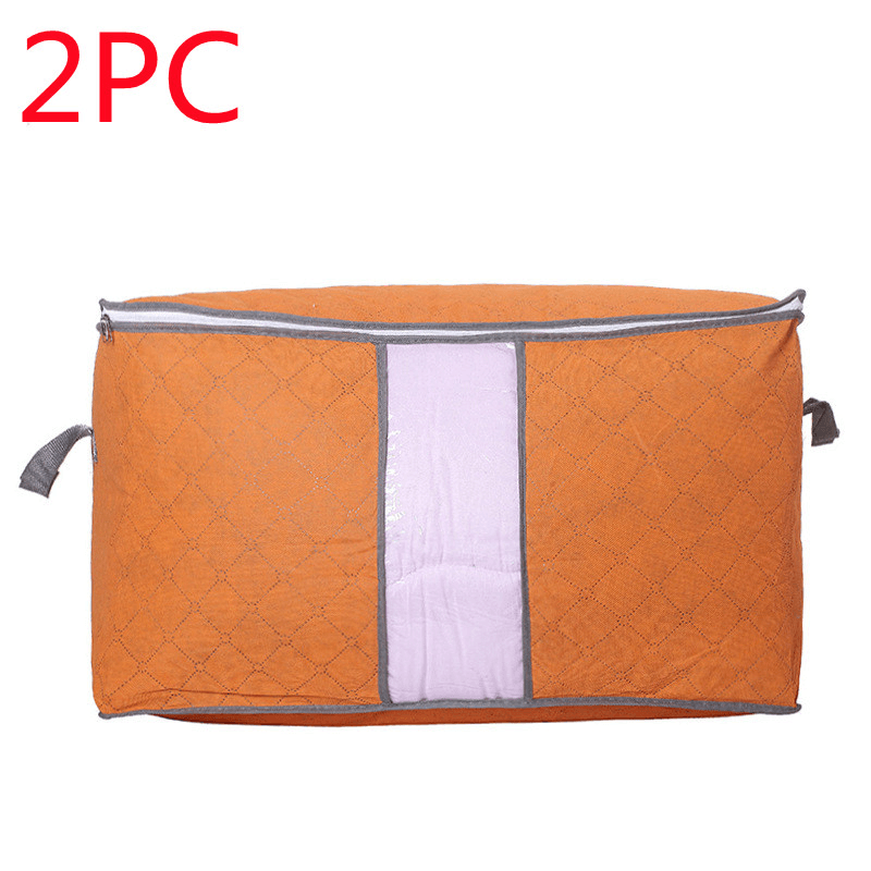 Storage Bag Quilt Storage Bag Moving Packing Bag Clothes Sorting Bag Clothing Duffel Bag in orange color.