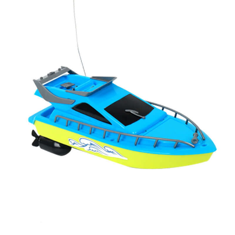 Remote Control Racing Boat for Kids in bright blue and yellow design, perfect for summer water adventures.