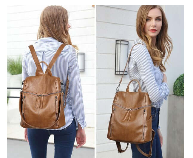 Stylish Women's Backpack, Student Backpack, Rucksack with a chic leather design, perfect for school and casual outings.