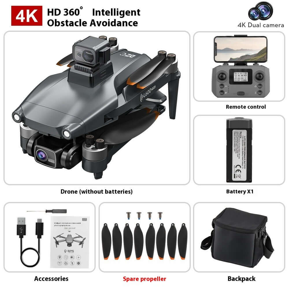 L600PRO Folding Four-axis Drone with 4K dual camera and intelligent obstacle avoidance features.