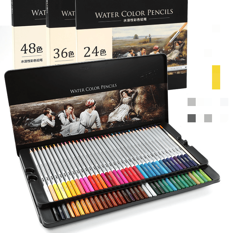Water-Soluble Colored Pencils for Hand Drawing in a sleek case, showcasing vibrant colors perfect for artists.