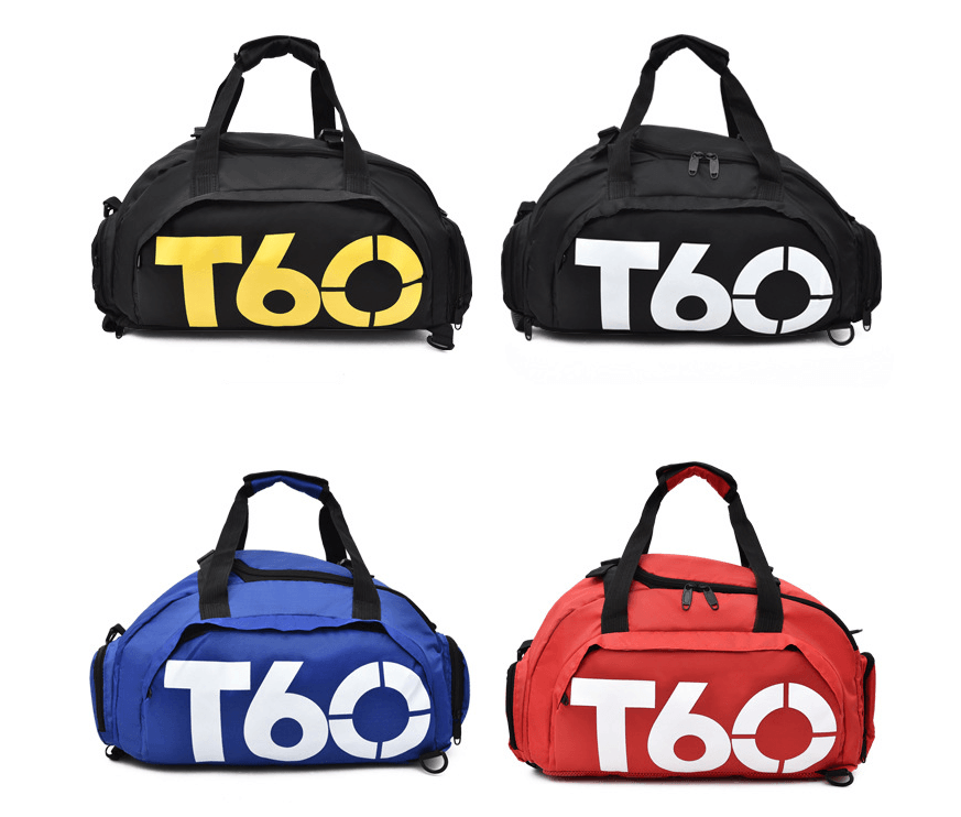 Versatile travel gym backpack in four colors: black, red, blue, yellow, showcasing style and durability.