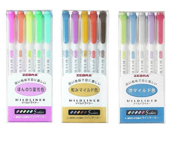 Dual-Head Fluorescent Marker Pen Set, Zebra Markers in assorted colors for stylish note highlighting.