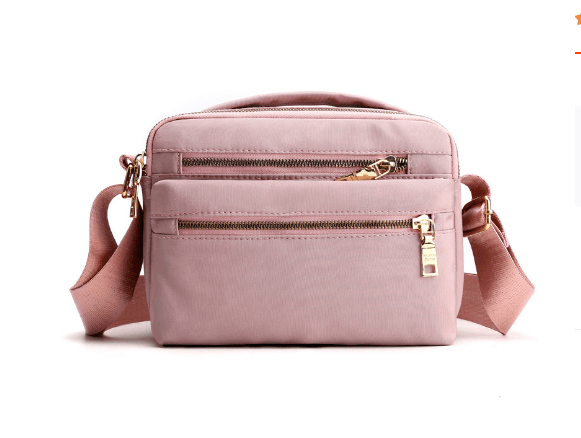 Stylish waist bag for outdoor activities in pink, featuring multiple zippered compartments and an adjustable strap.