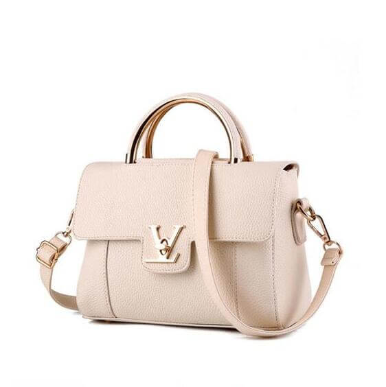 Chic shoulder crossbody tote bag collection in beige PU leather with elegant handle and adjustable strap.