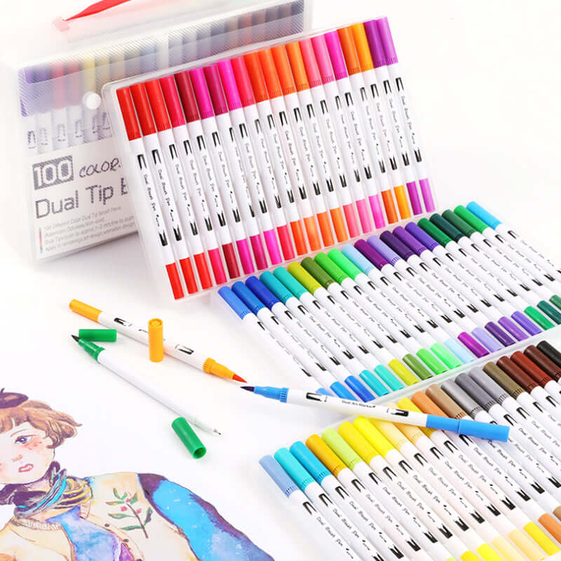 Water-Based Color Markers and Drawing Pens displayed in a colorful assortment, perfect for creative artwork.