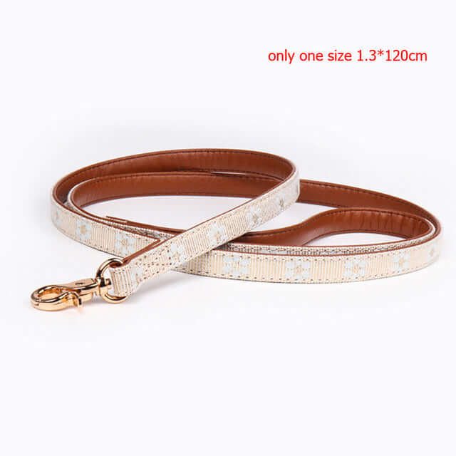 Cute Bowknot Pets Collars - Stylish dog leash in beige with gold hardware, 1.3*120cm, perfect for fashionable pets.