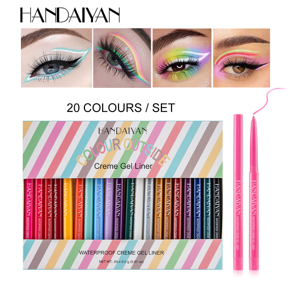 20-Piece Waterproof Colored Eyeliner Set with vibrant colors and smooth application for creative makeup looks.