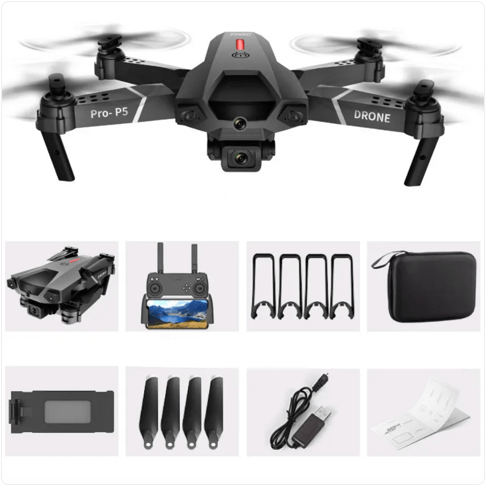 4K Dual Camera Remote Control Drone with accessories and remote control displayed