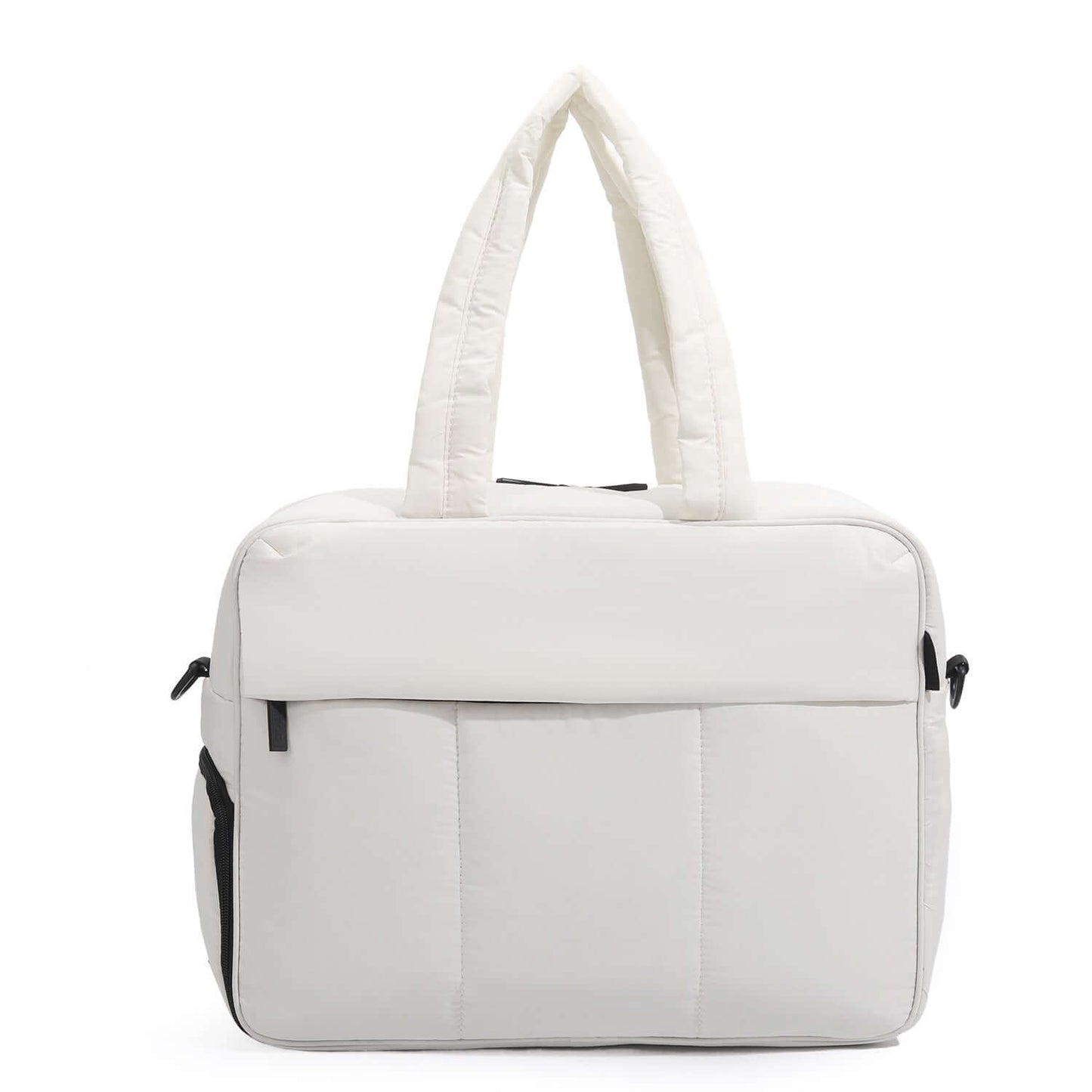 Stylish women's winter travel duffle bag with shoes compartment, perfect for getaways and gym sessions.