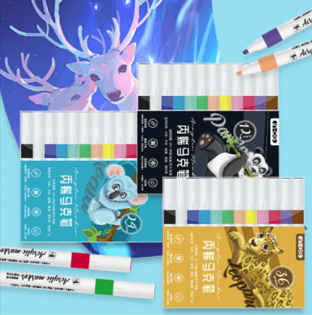 Kids’ Doodle Acrylic Markers – Waterproof & Quick-Drying, featuring vibrant colors and fun packaging.